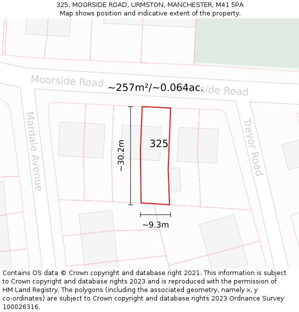 325, MOORSIDE ROAD, URMSTON, MANCHESTER, M41 5PA: Plot and title map