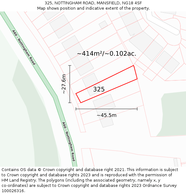 325, NOTTINGHAM ROAD, MANSFIELD, NG18 4SF: Plot and title map