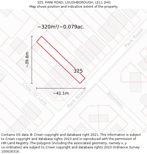 325, PARK ROAD, LOUGHBOROUGH, LE11 2HG: Plot and title map