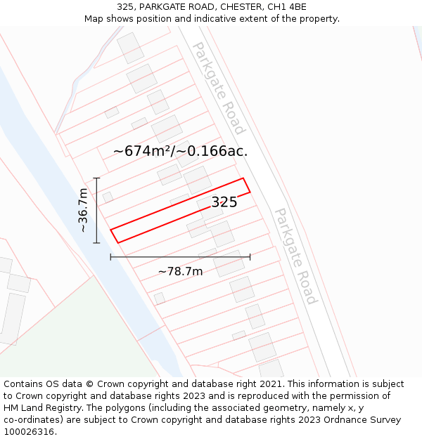 325, PARKGATE ROAD, CHESTER, CH1 4BE: Plot and title map