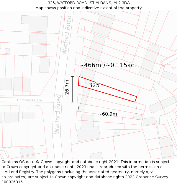 325, WATFORD ROAD, ST ALBANS, AL2 3DA: Plot and title map