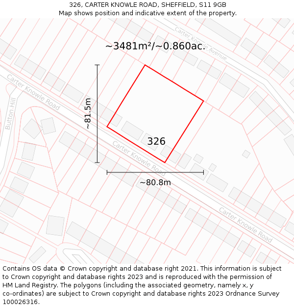 326, CARTER KNOWLE ROAD, SHEFFIELD, S11 9GB: Plot and title map