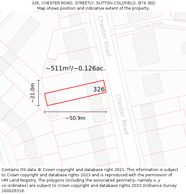 326, CHESTER ROAD, STREETLY, SUTTON COLDFIELD, B74 3ED: Plot and title map