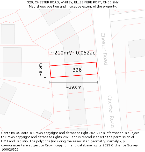 326, CHESTER ROAD, WHITBY, ELLESMERE PORT, CH66 2NY: Plot and title map