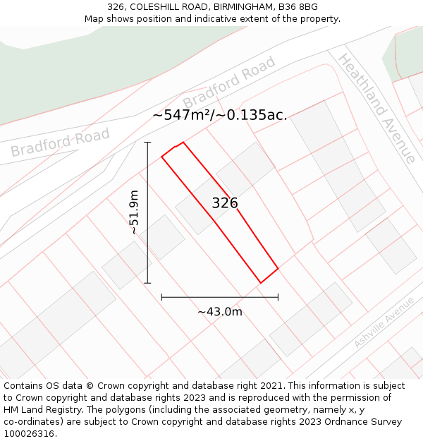 326, COLESHILL ROAD, BIRMINGHAM, B36 8BG: Plot and title map