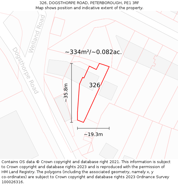 326, DOGSTHORPE ROAD, PETERBOROUGH, PE1 3RF: Plot and title map