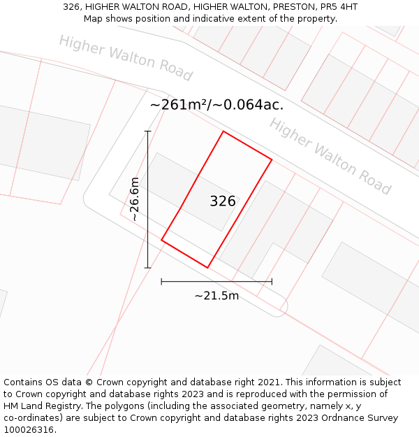 326, HIGHER WALTON ROAD, HIGHER WALTON, PRESTON, PR5 4HT: Plot and title map