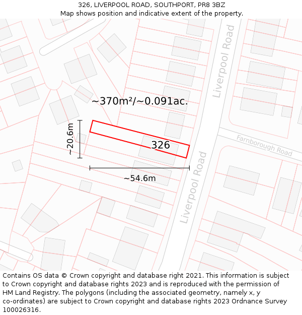 326, LIVERPOOL ROAD, SOUTHPORT, PR8 3BZ: Plot and title map