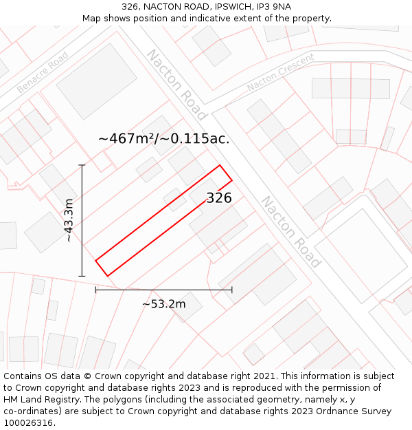 326, NACTON ROAD, IPSWICH, IP3 9NA: Plot and title map