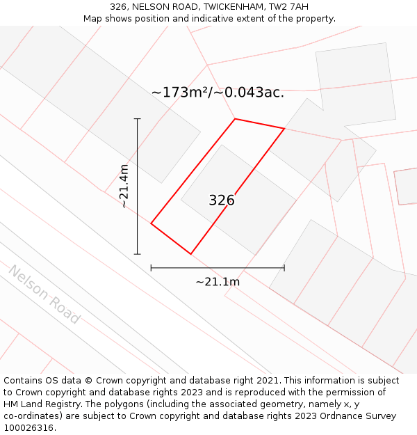 326, NELSON ROAD, TWICKENHAM, TW2 7AH: Plot and title map