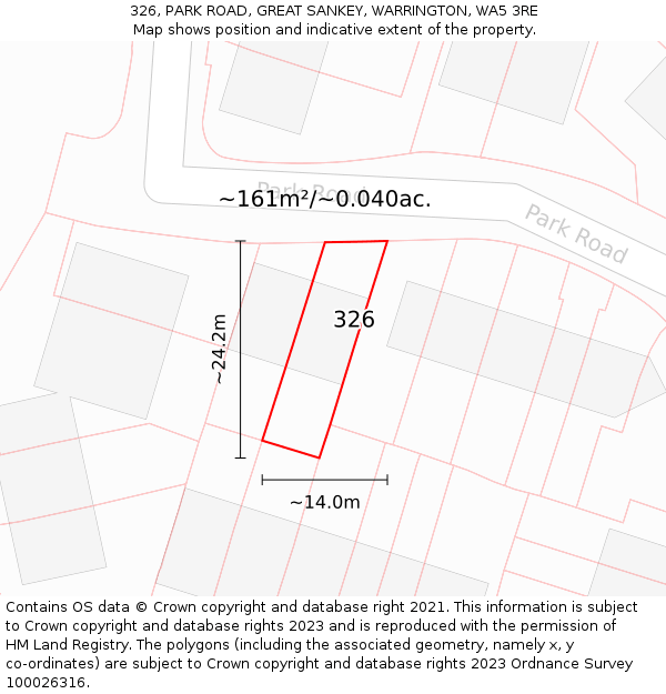 326, PARK ROAD, GREAT SANKEY, WARRINGTON, WA5 3RE: Plot and title map