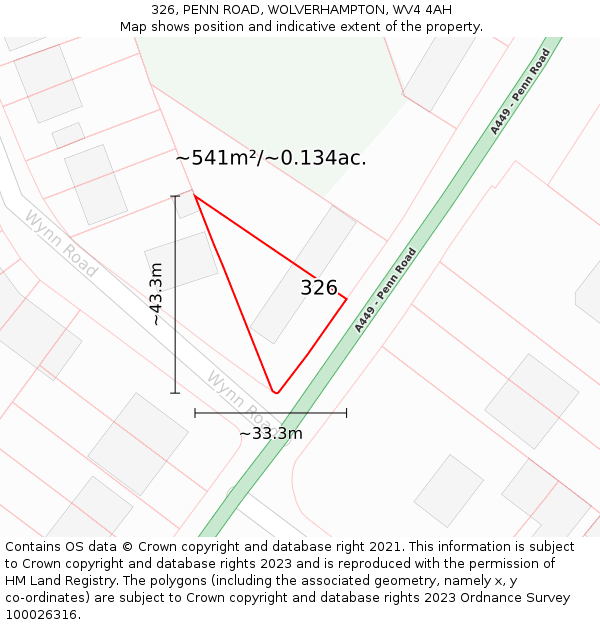 326, PENN ROAD, WOLVERHAMPTON, WV4 4AH: Plot and title map