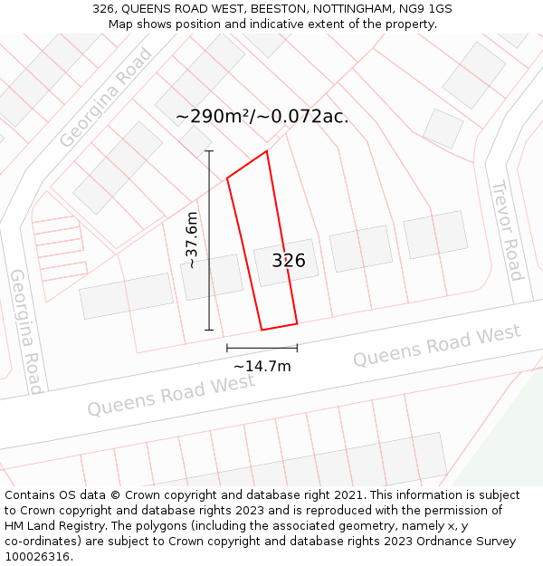 326, QUEENS ROAD WEST, BEESTON, NOTTINGHAM, NG9 1GS: Plot and title map