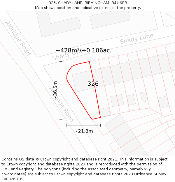 326, SHADY LANE, BIRMINGHAM, B44 9EB: Plot and title map