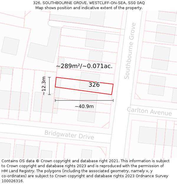 326, SOUTHBOURNE GROVE, WESTCLIFF-ON-SEA, SS0 0AQ: Plot and title map