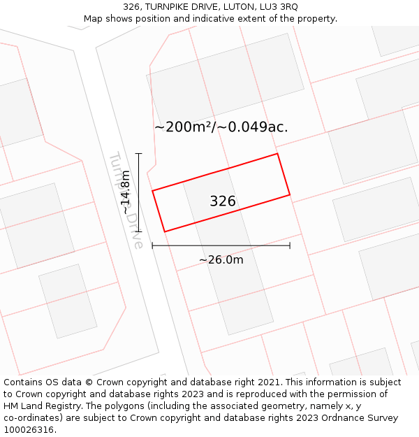 326, TURNPIKE DRIVE, LUTON, LU3 3RQ: Plot and title map