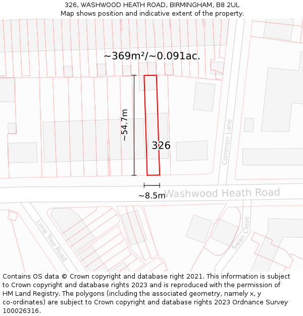 326, WASHWOOD HEATH ROAD, BIRMINGHAM, B8 2UL: Plot and title map