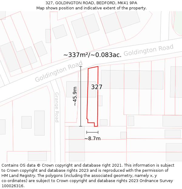 327, GOLDINGTON ROAD, BEDFORD, MK41 9PA: Plot and title map