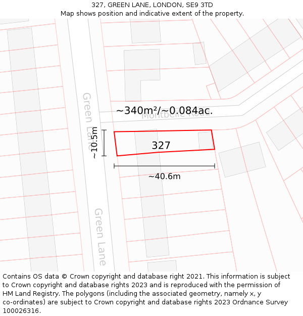 327, GREEN LANE, LONDON, SE9 3TD: Plot and title map