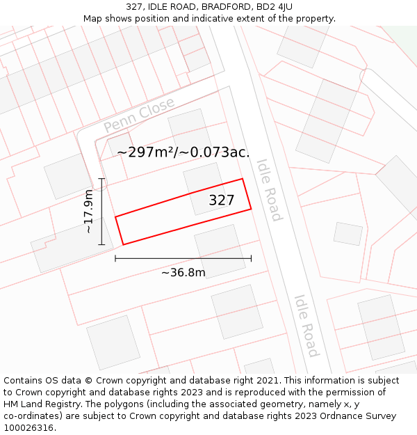 327, IDLE ROAD, BRADFORD, BD2 4JU: Plot and title map