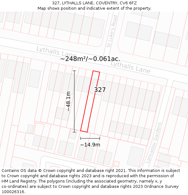 327, LYTHALLS LANE, COVENTRY, CV6 6FZ: Plot and title map