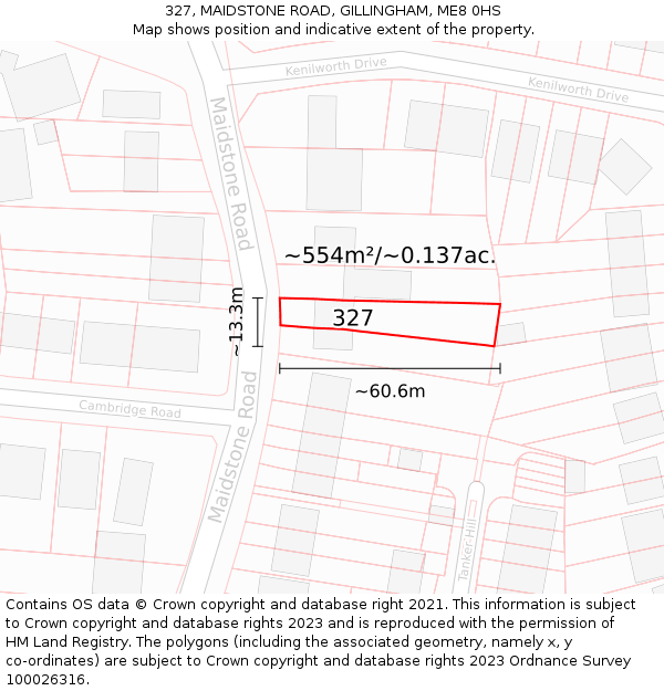 327, MAIDSTONE ROAD, GILLINGHAM, ME8 0HS: Plot and title map