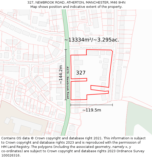 327, NEWBROOK ROAD, ATHERTON, MANCHESTER, M46 9HN: Plot and title map