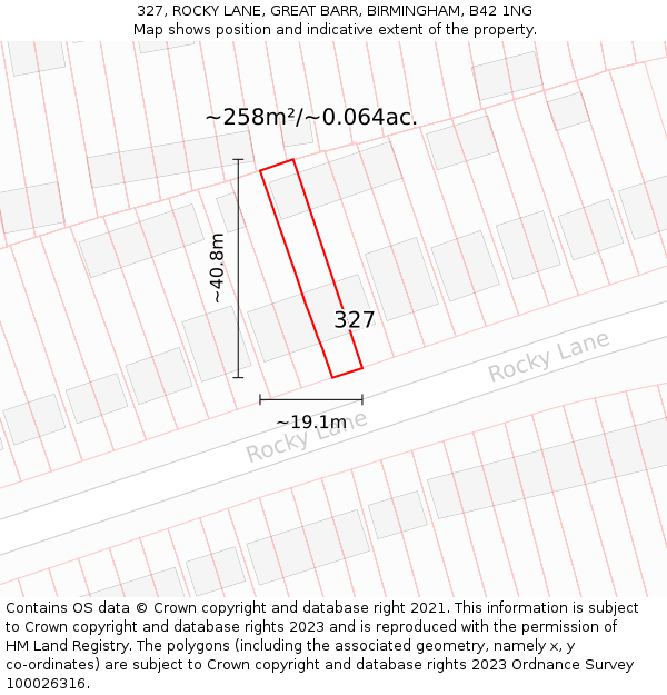 327, ROCKY LANE, GREAT BARR, BIRMINGHAM, B42 1NG: Plot and title map