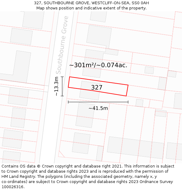 327, SOUTHBOURNE GROVE, WESTCLIFF-ON-SEA, SS0 0AH: Plot and title map