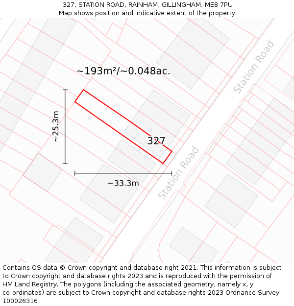 327, STATION ROAD, RAINHAM, GILLINGHAM, ME8 7PU: Plot and title map