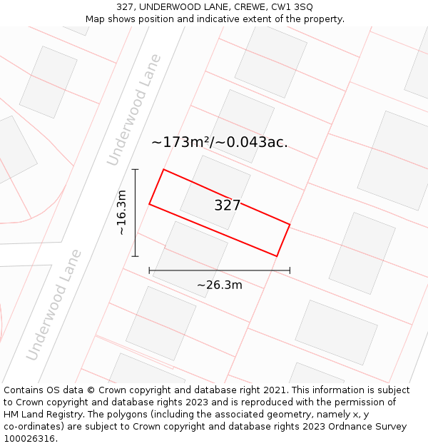 327, UNDERWOOD LANE, CREWE, CW1 3SQ: Plot and title map