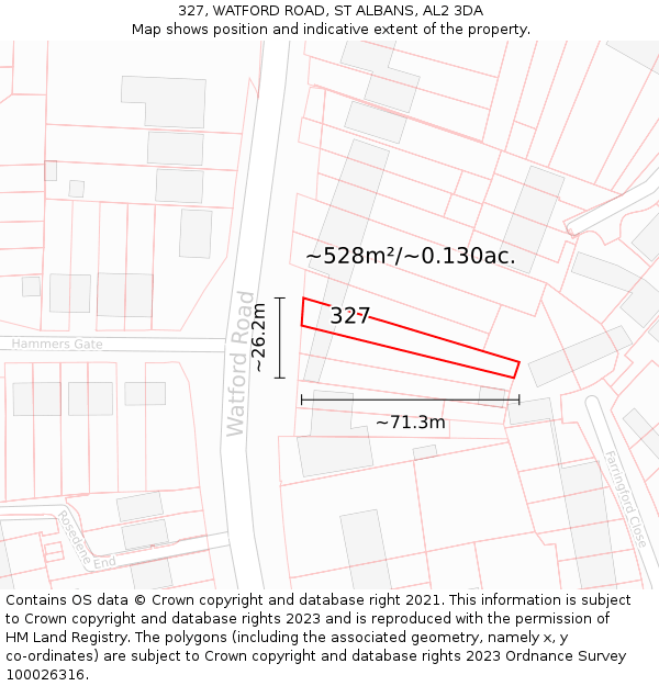 327, WATFORD ROAD, ST ALBANS, AL2 3DA: Plot and title map