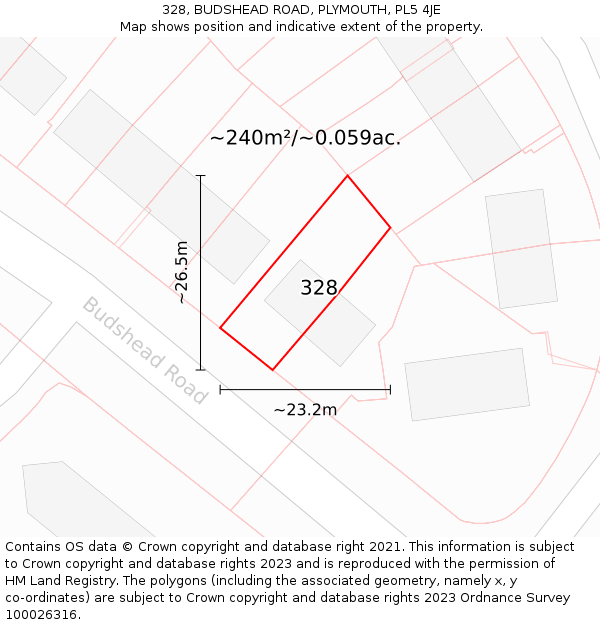 328, BUDSHEAD ROAD, PLYMOUTH, PL5 4JE: Plot and title map