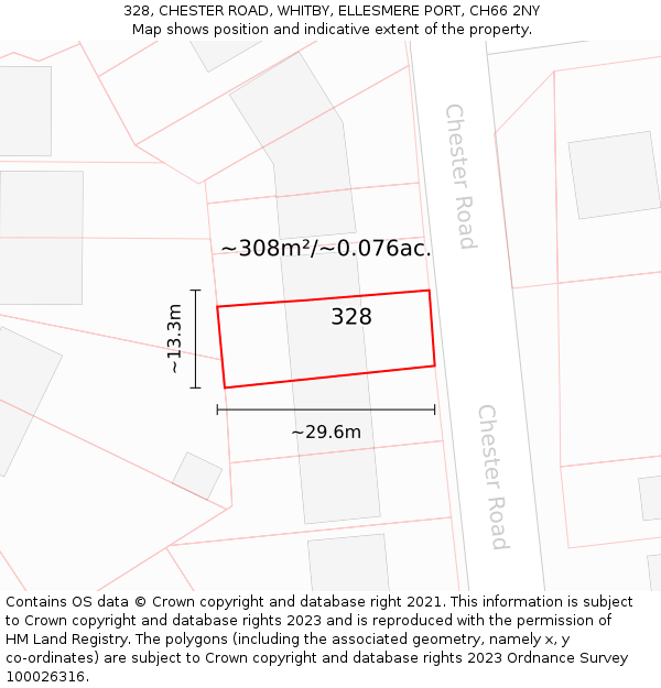 328, CHESTER ROAD, WHITBY, ELLESMERE PORT, CH66 2NY: Plot and title map