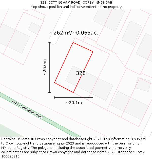 328, COTTINGHAM ROAD, CORBY, NN18 0AB: Plot and title map