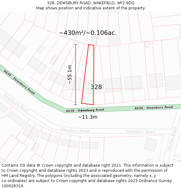 328, DEWSBURY ROAD, WAKEFIELD, WF2 9DQ: Plot and title map