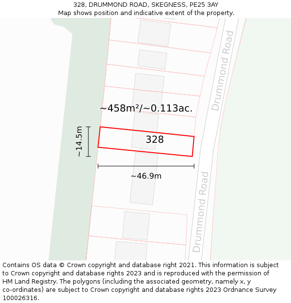 328, DRUMMOND ROAD, SKEGNESS, PE25 3AY: Plot and title map