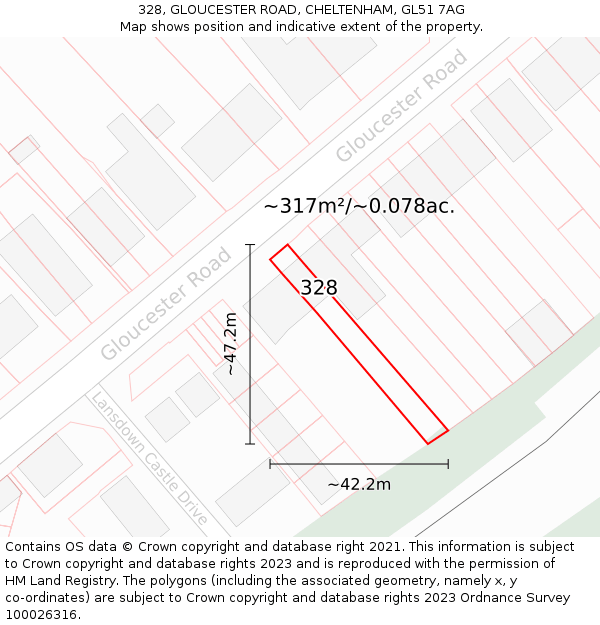 328, GLOUCESTER ROAD, CHELTENHAM, GL51 7AG: Plot and title map