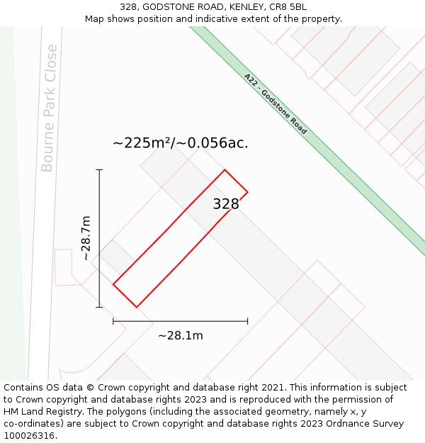 328, GODSTONE ROAD, KENLEY, CR8 5BL: Plot and title map