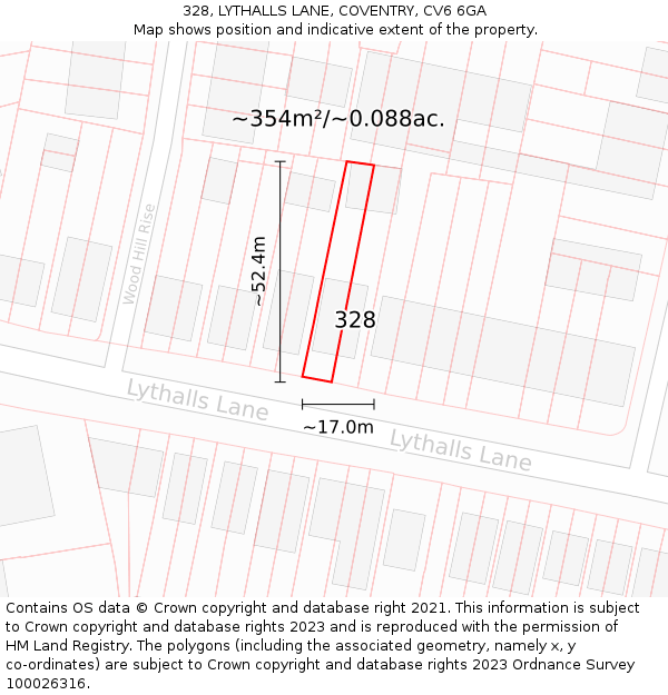 328, LYTHALLS LANE, COVENTRY, CV6 6GA: Plot and title map