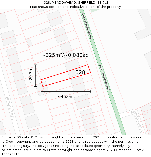 328, MEADOWHEAD, SHEFFIELD, S8 7UJ: Plot and title map