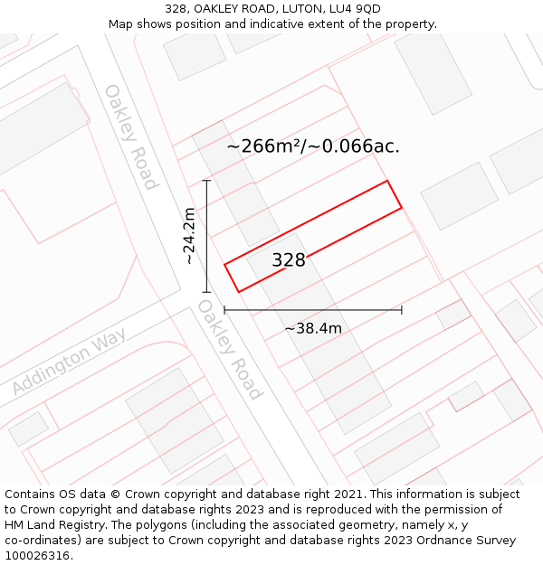 328, OAKLEY ROAD, LUTON, LU4 9QD: Plot and title map