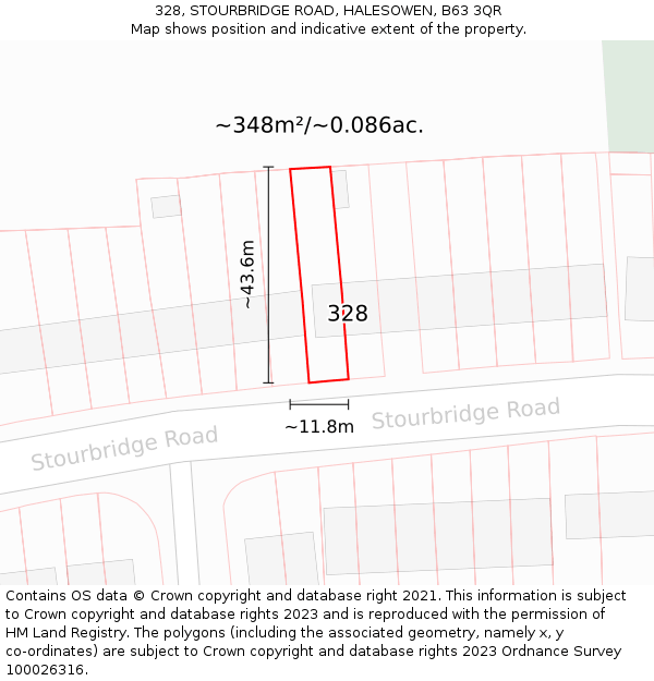 328, STOURBRIDGE ROAD, HALESOWEN, B63 3QR: Plot and title map