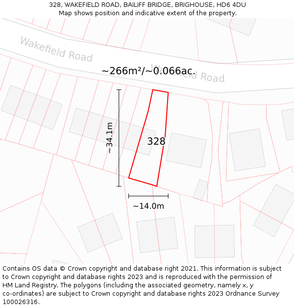 328, WAKEFIELD ROAD, BAILIFF BRIDGE, BRIGHOUSE, HD6 4DU: Plot and title map