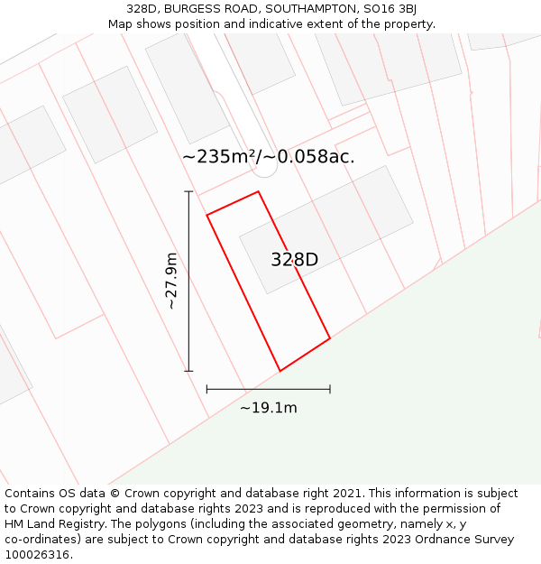 328D, BURGESS ROAD, SOUTHAMPTON, SO16 3BJ: Plot and title map