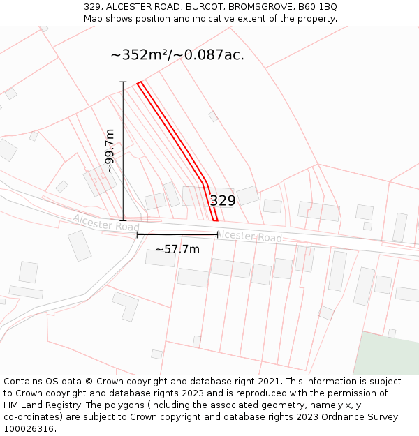 329, ALCESTER ROAD, BURCOT, BROMSGROVE, B60 1BQ: Plot and title map