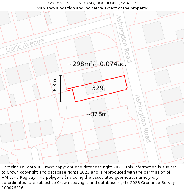 329, ASHINGDON ROAD, ROCHFORD, SS4 1TS: Plot and title map