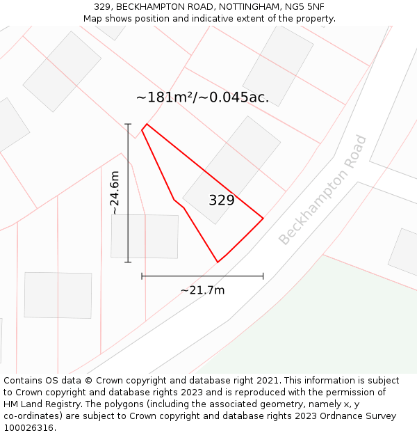 329, BECKHAMPTON ROAD, NOTTINGHAM, NG5 5NF: Plot and title map