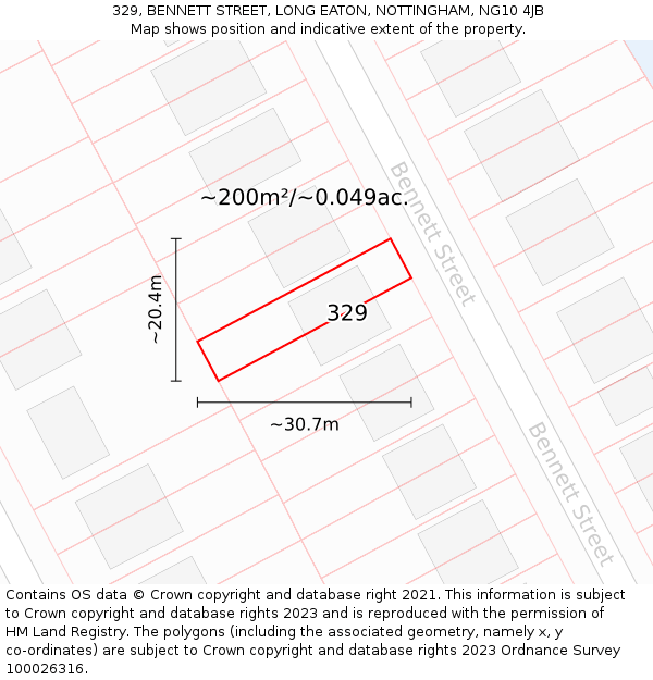 329, BENNETT STREET, LONG EATON, NOTTINGHAM, NG10 4JB: Plot and title map