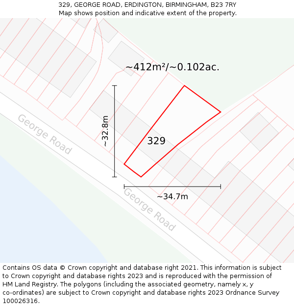 329, GEORGE ROAD, ERDINGTON, BIRMINGHAM, B23 7RY: Plot and title map